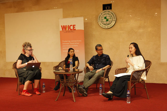 左起:Francesca Rendle-short, Alice Pung, Lawrence Ypil, 戴凡